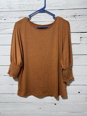 Women's Smocked Sleeve Knit Top - Rust